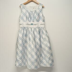 Cherokee| big girls Sz 10 blue & white plaid fancy formal dress EUC